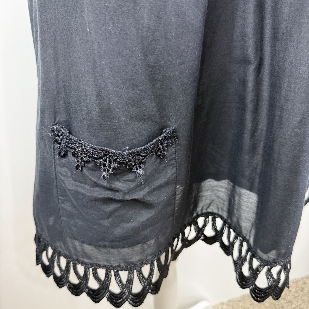 Whimsygoth Black Crochet Lace Bizz Princess Tunic Large Cotton Silk Pockets - Picture 8 of 13